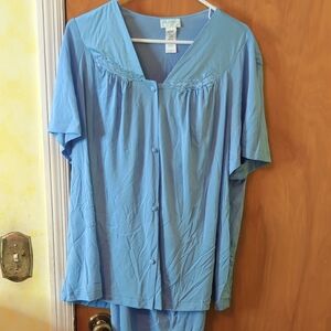 Vanity Fair Ciel Blue Two-piece Pajama Set 2XL Vintage Nylon Silky